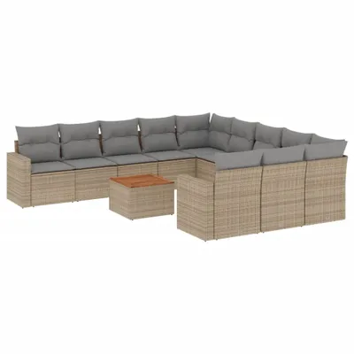 Produktbild von vidaXL 12-tlg. Garten-Sofagarnitur mit Kissen Beige Poly Rattan
