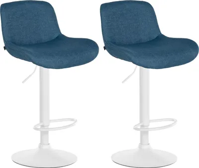 Produktbild von CLP 2er Set Barhocker Solon Weiß höhenverstellbar und drehbar mit Rückenlehne | Farbe blau Material Stoff