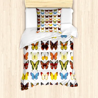 Produktbild von ABAKUHAUS Schmetterling Mantele, Schmetterlinge viele Verschiedene Formen, Milbensicher Allergiker geeignet mit Kissenbezügen, 135 cm x 200 cm - 80 x 80 cm, Mehrfarbig