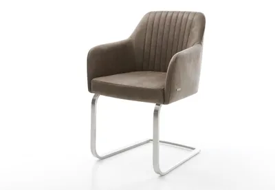 Produktbild von DELIFE Freischwinger Greg-Flex Mikrofaser Taupe Vintage Freischwinger flach Edelstahl Taschenfederkern