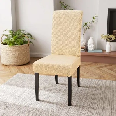 Produktbild von Unyqoos® 6er-Set Stretch-Stuhlhussen für Esszimmerstühle (ohne Armlehnen), waschbar, schützend, Jacquard, Polyester/Elasthan, Rücken 50–60 cm