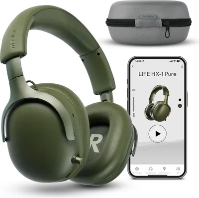Produktbild von MEDION Over Ear Kopfhörer HX-1 Pure (kabellos, Bluetooth 5.4, Wireless, Passive Noise Isolation, 3+1 EQ Presets, bis zu 100 Stunden Akkulaufzeit, IPX4 Spritzwasserschutz) grün