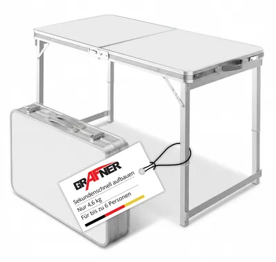 Produktbild von Grafner Campingtisch klappbar höhenverstellbar Aluminium Tisch, stabil und tragbar, 120x60x70cm, Doppel Klapptisch Alu Gartentisch Mehrzwecktisch Outdoor Koffertisch Picknick Tisch Festival