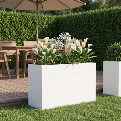 Image de vidaXL Pot de jardin blanc, 80 x 40 x 50 cm, en acier laminé à froid