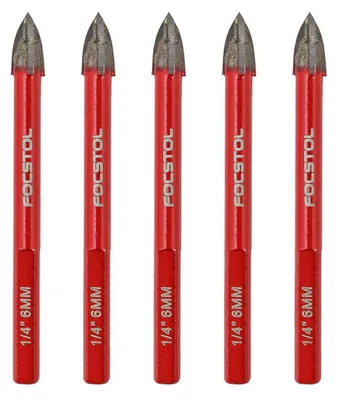 Produktbild von Fliesenbohrer Set 6mm 5 Stück Hartmetallbohrer mit Dreikantschaft für Holz Kunststoff Mauerwerk Keramikfliesen Beton Marmor