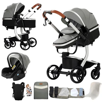 Productafbeelding van Babywagen, kunstleer, opvouwbaar design, kleur: grijs (X518)