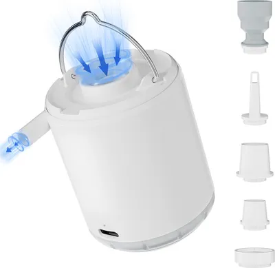 Obrázek produktu pro Akumulátorová vzduchová pumpa, přenosný elektrický vzduchový kompresor, nafukovací a vyfukovací pumpa s 5 tryskami, LED světlo pro nafukování bazénových vzduchových matrací, plaveckých kruhů