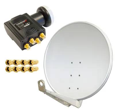 Produktbild von PremiumX DELUXE100 Alu 100cm Digital SAT Schüssel Hellgrau DELUXE Quad LNB 8x F-Stecker
