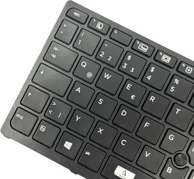 A close-up view of a black laptop keyboard.
