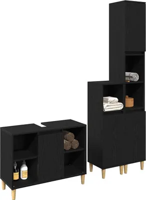 Produktbild von Badezimmermöbel-Set mit Speicher 3 pcs Schwarz Holzwerkstoff