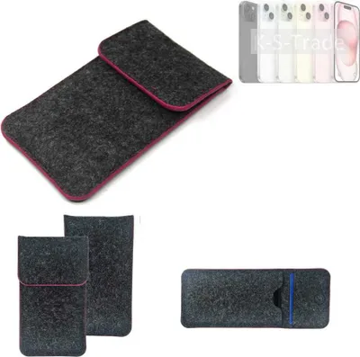 Produktbild von K-S-Trade Handy Schutz Hülle kompatibel mit Apple iPhone 15 Schutzhülle Handyhülle Filztasche Pouch Tasche Case Sleeve Filzhülle dunkelgrau rosa