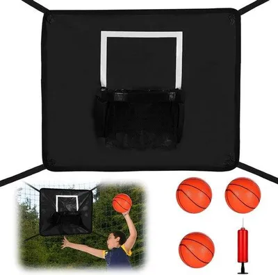 Produktbild von Famanu Basketballring mit 3 Minibällen und Pumpe - Trampolin Zubehör für Kinder und Erwachsene
