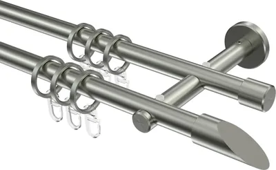 Produktbild von Interdeco Gardinenstange / Vorhangstange Edelstahl-Optik, Typ Medium Santoni (Schräge), 16 mm Ø 2-läufig, 400 cm