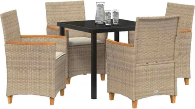 Image de vidaXL Ensemble de jardin 5 pcs Beige Poly-Rattan