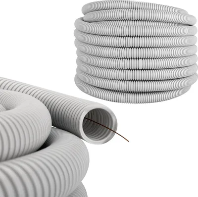 A coiled flexible conduit with a wire inside, shown from two angles.