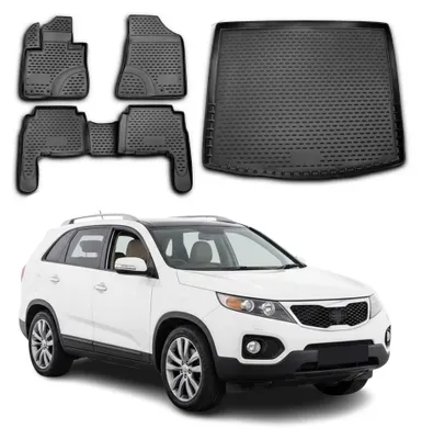 Immagine prodotto di Set tappetini e fodera bagagliaio per Kia Sorento 2009-2014 in gomma TPE nero 5x, Immagine generata dall'IA