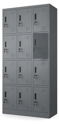 Zdjęcie produktu dla Muralo – szafka metalowa, szafka wielofunkcyjna, szafka na ubrania, szafka do pomieszczeń socjalnych, szafka do siłowni, stal, kolor antracytowy, 12 przegródek