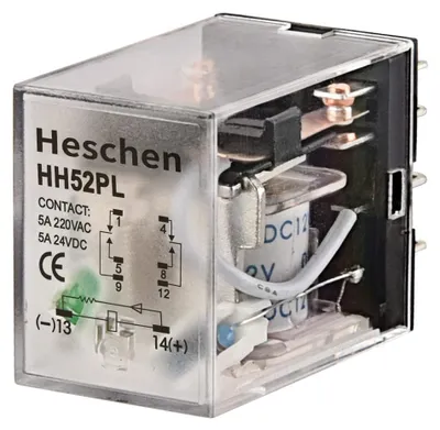 Relais 12V DC, HH52P, 5A, 220V AC/24V DC, DPDT, 8-polig