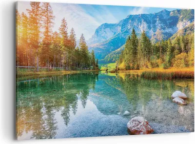 Produktbild von Bild auf Leinwand - Leinwandbild - Einteilig - Landschaft Berge Morgendämmerung - 100x70cm - Wand Bild - Wanddeko - Wandbilder - Leinwanddruck - Bilder - Wanddekoration - Leinwand bilder AA100x70-4456