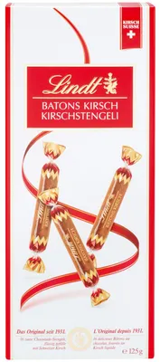 Produktbild von Lindt Kirschstängeli, Milchschokolade, 125 g, 1755 kJ, 419 kcal