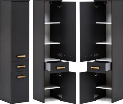 Produktbild von Badezimmer Hochschrank DABO-04 in anthrazit mit Landhaus-Eiche, B/H/T: 32,7/160,1/35,3 cm