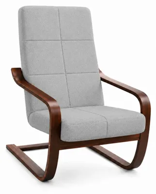 Zdjęcie produktu dla Fotel Finka bujany do salonu stelaż drewno orzech materiał szary M24