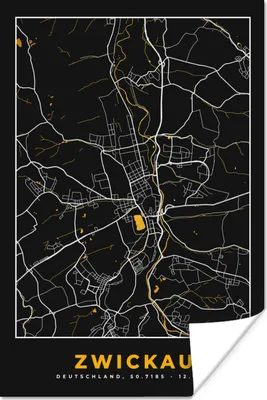 Produktbild von MuchoWow® Poster Stadtplan - Deutschland - Gold - Zwickau - Karte 40x60 cm - Plakate für die Wand - Poster Babyzimmer