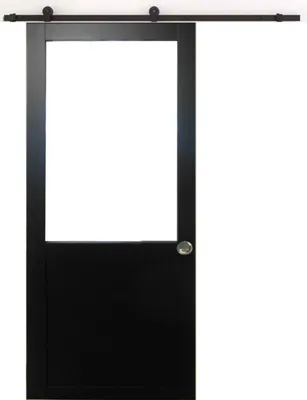 Image de Porte Coulissante Atelier Noir H204 x L73 sans meneau + Rail a roulettes et Coquilles