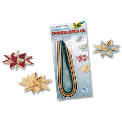 Zdjęcie produktu dla FOLIA 1296 Paski papieru Folia do gwiazdek Fröbel - 130 g/m², 100 sztuk, różne kolory świąteczne.