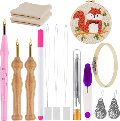 Produktbild von Stickerei Starter kit, Stickgarnituren Verstellbare Garnstanznadel Punch Needle , Stickstift aus Holzgriff, Stanznadeltuch, Nadelfädler, für Handwerk Stitching Applique-Verzierungen Anfänger(Rosa)