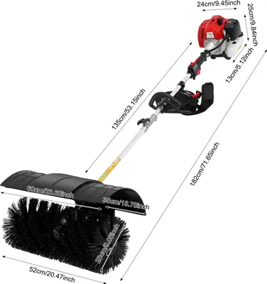 Obrázek produktu pro Ruční benzínový motorový zametač – zametací stroj – motor 52 cm³ 2taktní – výkon 1,7 kW/2,3 k – šířka zametání 52 cm – startování pomocí lanka – černá/červená