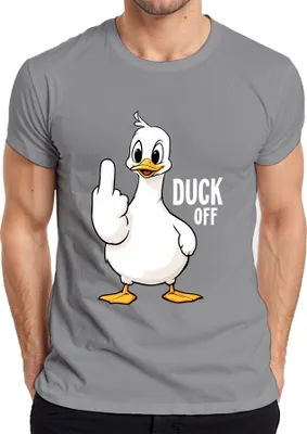 Obrázek produktu pro DUCK OFF Funny Duck Middle Finger Cheeky Sarcastic Statement pánské tričko, šedá, 3XL