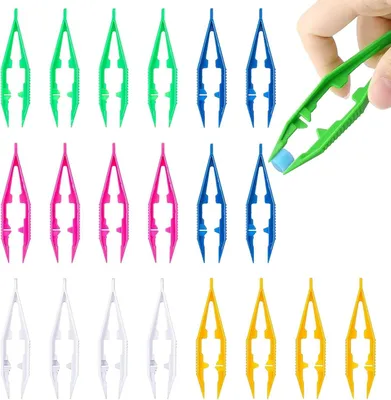 Produktbild von 10 Stück Bügelperlen Pinzette, Mehrfarbig Pinzette Leichte Kunststoff Pinzette für Basteln von Perlen Elektronik Familien Handwerk 10 cm Multifunktional Perlenpinzette für DIY Puzzle Zubehör