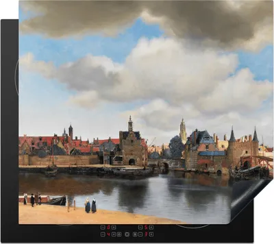 Produktbild von KitchenYeah© Herdabdeckplatte Vermeer - Stadt - Alte Meister - Kunst , 59x52cm, Küche Deko, Glaskeramikkochfeld Herdabdeckung, Abdeckplatte fùr Kochfeld