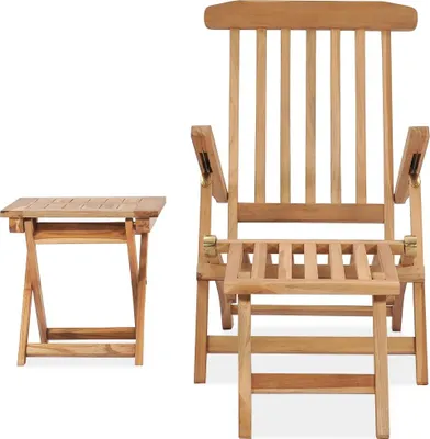 Produktbild von vidaXL Garten-Liegestuhl mit Fußstütze und Tisch Massivholz Teak