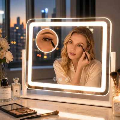 Image de Miroir de maquillage - Lot de 10 - 46 x 36 cm - Réglable - Blanc