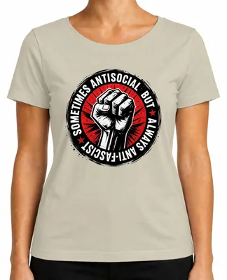 Zdjęcie produktu dla Czasami antyspołeczna, ale zawsze antyfaszystowska – damski t-shirt, kolor: naturalny, rozmiar: L