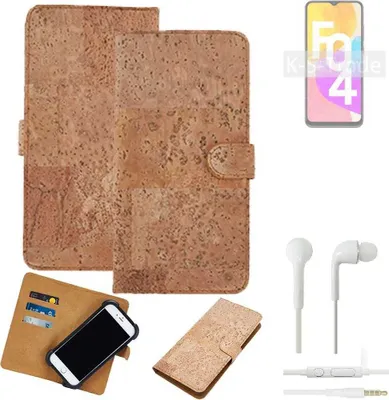 Produktbild von K-S-Trade Hülle kompatibel mit Samsung Galaxy F04 + in ear Kopfhörer Kork Handyhülle Cover  Schutzhülle TPU Case Bumper in Hellbraun, (1x)
