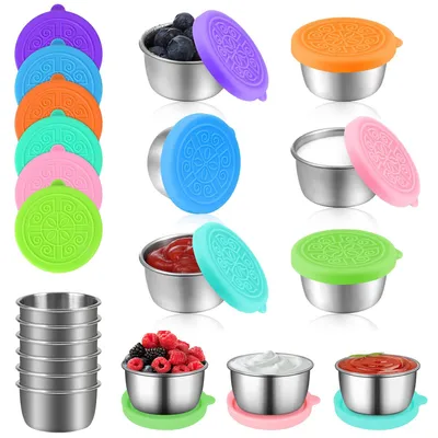 6 Mini-Behälter mit Silikondeckel, 40 ml, Edelstahl, auslaufsicher