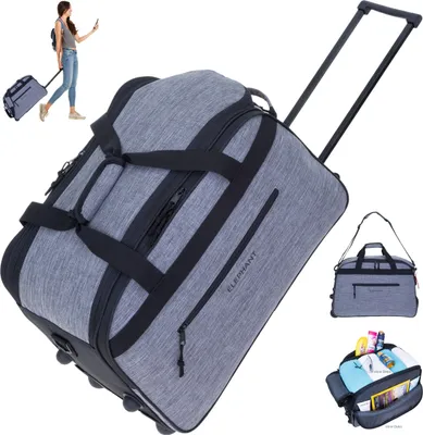 Produktbild von Reisetrolley Weekender Duffle Elephant Travel 55 cm Trolley Reisetasche mit Rollen Saunatasche Damen Herren Trolly Reise Tasche 13030 Grau Schwarz