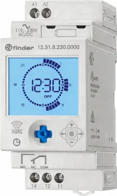 Produktbild von Finder Digitale Schaltuhr 1‑Kanal, LCD, DIN‑Schiene, 12.51.8.230.0000, 1 Stk.