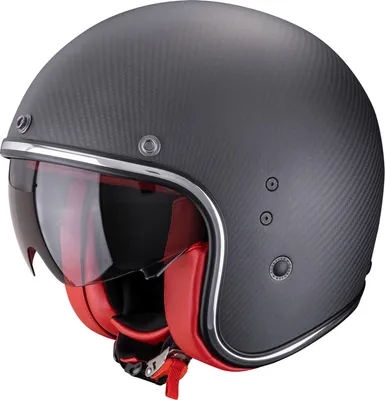 Image de Casque jet Scorpion Belfast Evo Carbon, noir mat/rouge, taille S (55/56)