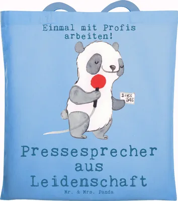 Produktbild von Mr. & Mrs. Panda Tote Bag Pressesprecher Leidenschaft - Sky Blue - Geschenk, Laptoptasche, Shopping Tasche, Jutebeutel, Schultasche