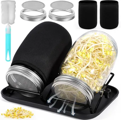 Produktbild von Sprossen Keimglas 2er Set, Sprossenglas Keimglas mit Edelstahl Gitterdeckel, 1000ml Sprouting Jar zum Sprossen, Sprossen Keimgerät