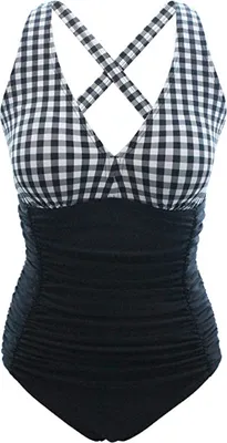 Produktbild von Karierter Badeanzug mit hoher Taille für Frauen Größe XL