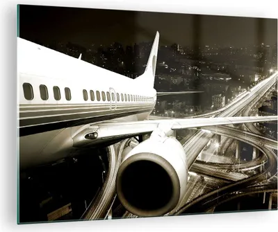 Produktbild von Bilder auf glas - Flugzeug Straßen Stadt - 70x50cm - Glasbilder - Wandbilder - Kunstdruck - zum Aufhängen bereit - Wanddekoration aus Glas - Glas Bilder - Wandbild auf Glas - Einteilig - GAA70x50-0180