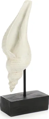 Produktbild von Unyqoos® Muschel-Dekofigur – maritimes Wohnaccessoire, bemalbare Sammlerfigur & Designständer, 26,5 × 10,5 × 7 cm, Kunststoff/Metall, weiß/schwarz, 1 St.