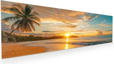 Produktbild von Glasbild 120x40cm in XXL für Wohnzimmer, Schlafzimmer Motiv Sonnenuntergang Strand