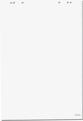 A blank white flipchart block with holes punched at the top.