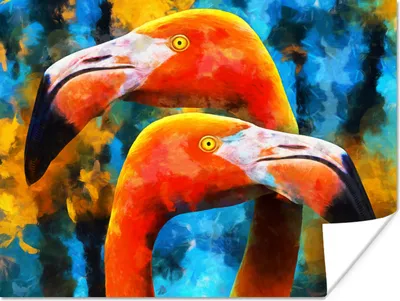 Produktbild von MuchoWow® Poster Gemälde - Ölfarbe - Flamingo 160x120 cm - Foto Plakat